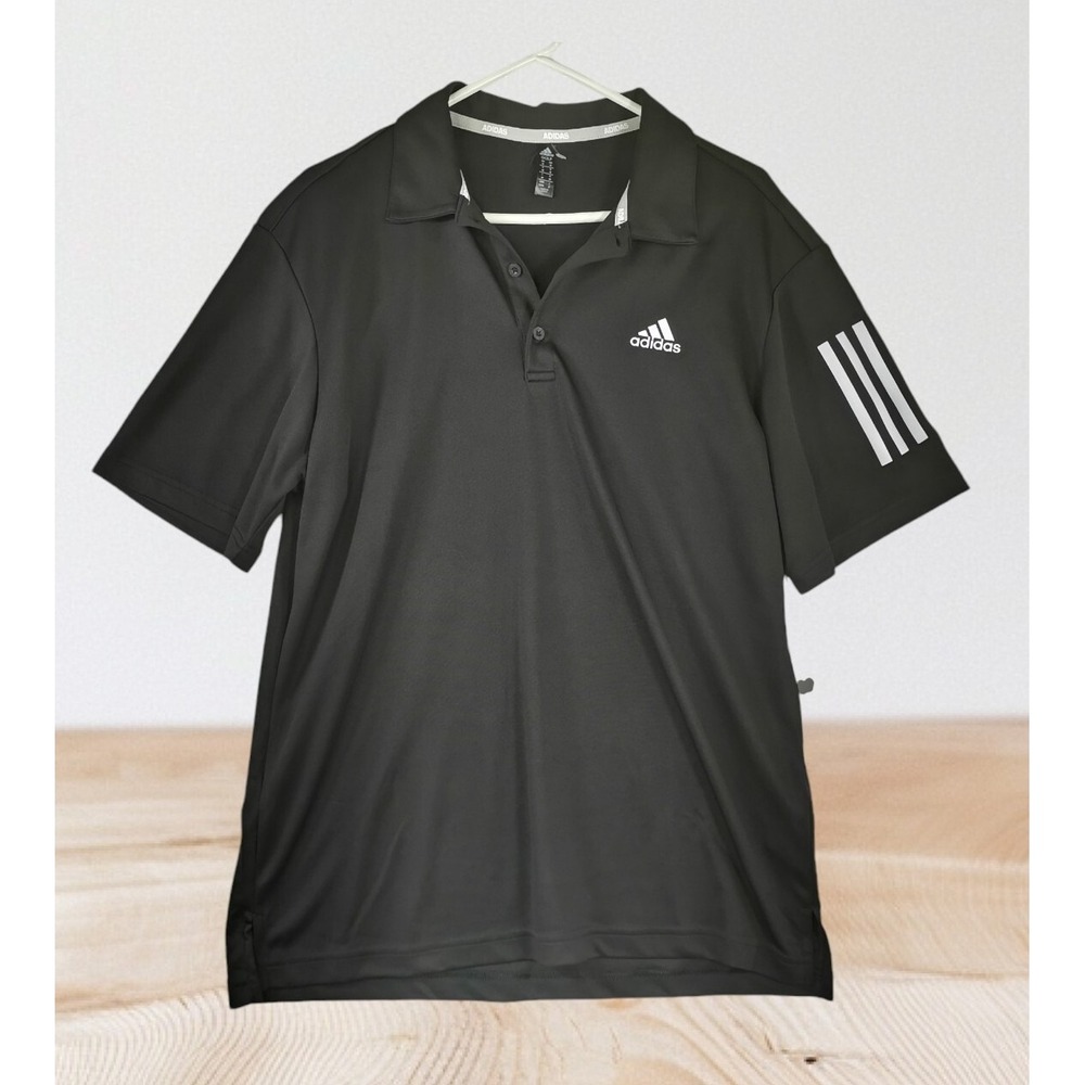 Adidas Polo 3 Stripes Golf Black  Men's Shirt Size M (ACTUAL L) Pit to pit 24 in